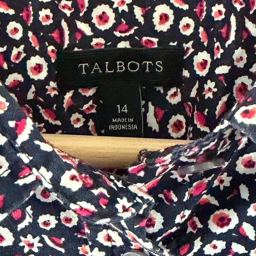 Talbots Women's Floral Button Up Shirt Blouse Size 14 Career Work 100% Cotton - Picture 3 of 6
